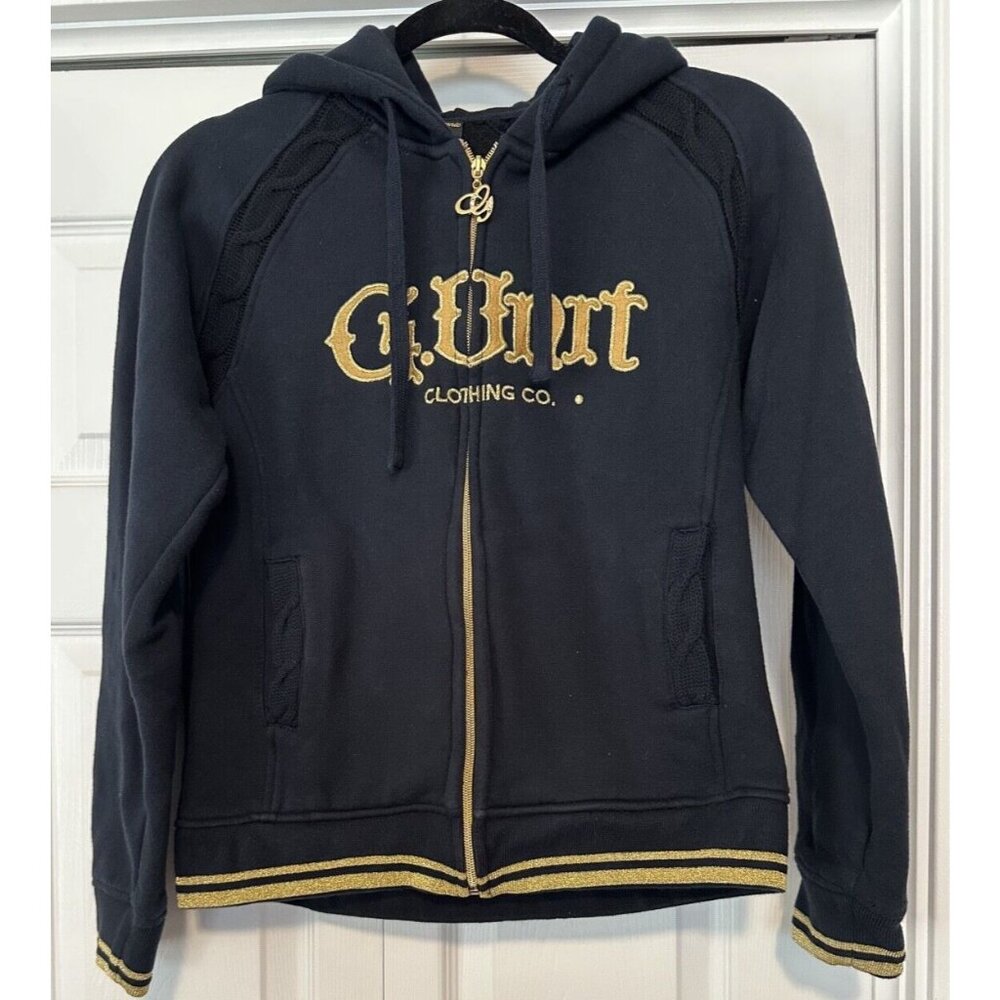 G-Unit G.Unit black gold women XL hoodie Y2K urban hip hop bling full zip retro